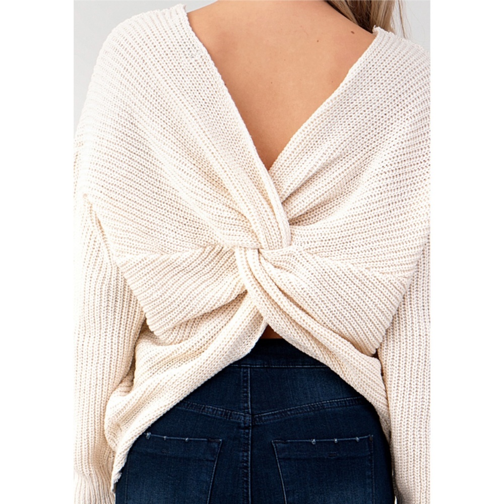 Last☝️ Cream Twist Knotted Back Slouchy Sweater - Picture 2 of 8